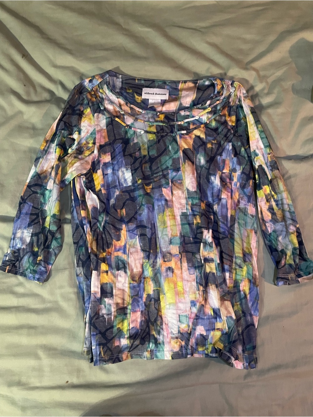 Alfred Dunner Multicolor Abstract Brushstroke Long Sleeve Top